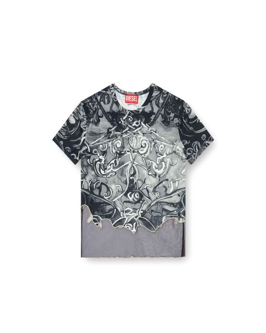 DIESEL Blue Nylon T-shirt With Heraldic Print