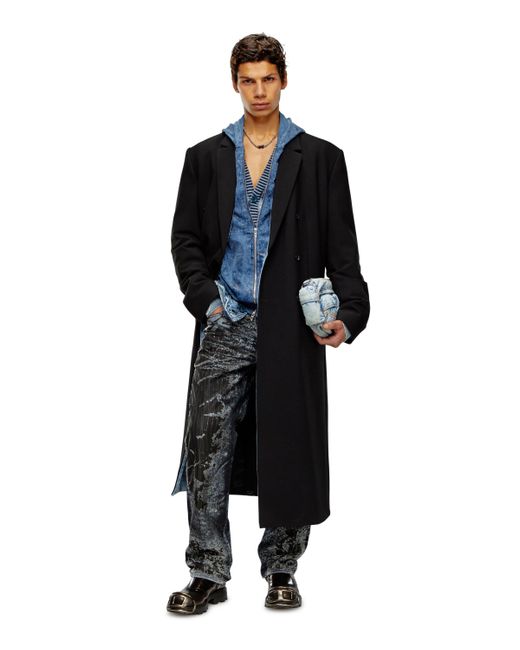 DIESEL Langer Mantel aus Cool Wool mit Denim-Details in Black für Herren