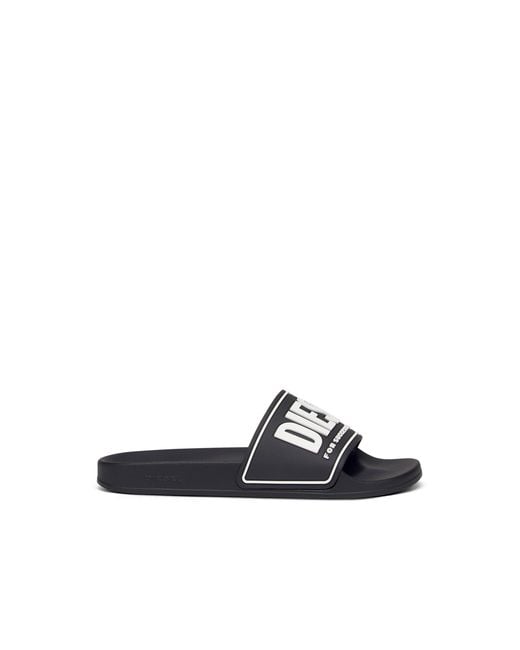 DIESEL White Rubber Slides With Embossed Logo