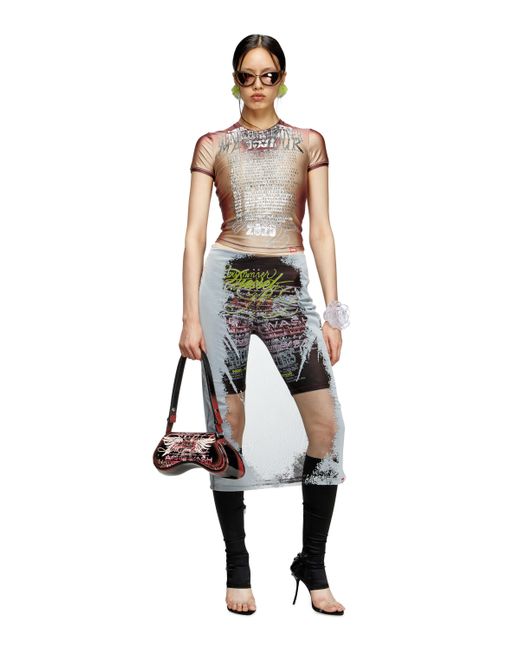 DIESEL Short-Sleeve Top With Lyrics Print Brown