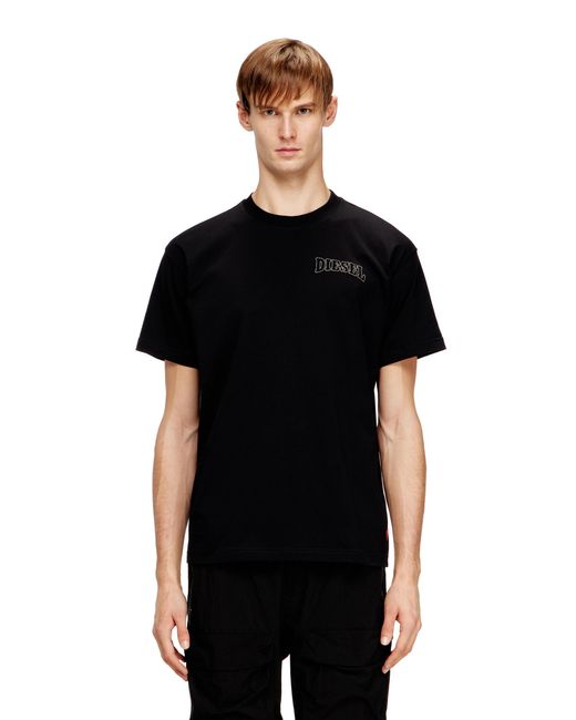 DIESEL Black Regular Cotton T-Shirt With Embroidery for men