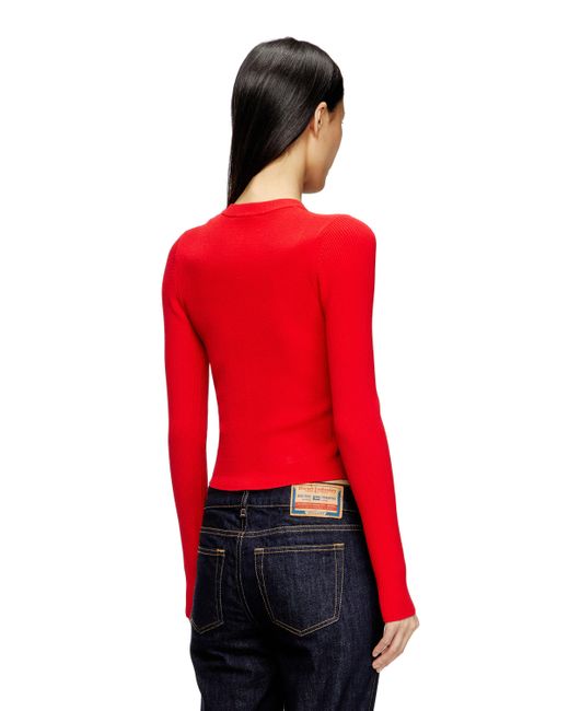 DIESEL Red Rib-knit Viscose-blend Top With Oval D