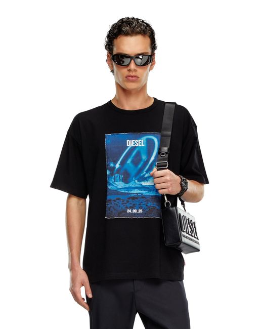 T-shirt à manches longues avec empiècement imprimé DIESEL pour homme en coloris Black