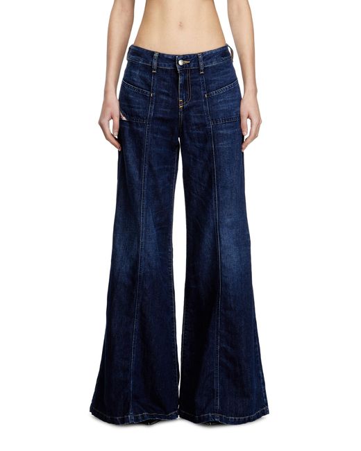 DIESEL Blue Flare Jeans Low Waist D-Akii, Dark, Zip Fly