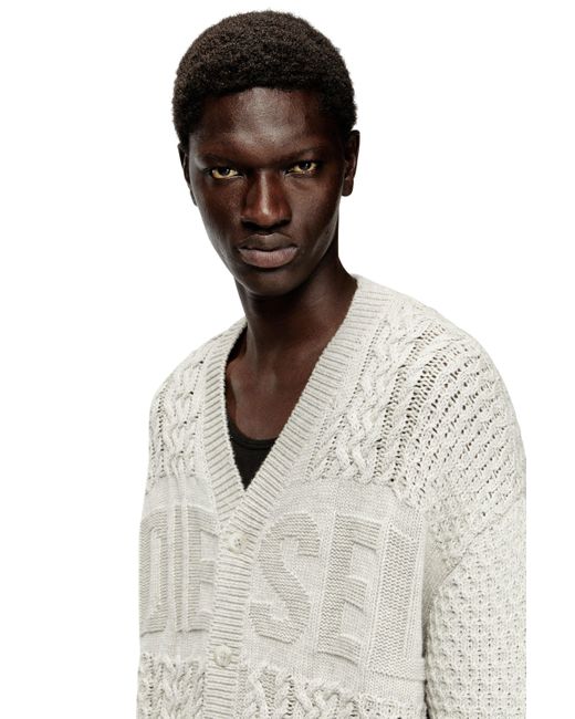 DIESEL White Cable-Knit Cardigan With Logo for men