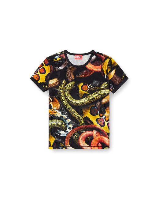 DIESEL Red Lycra T-shirt With All-over Snake Print