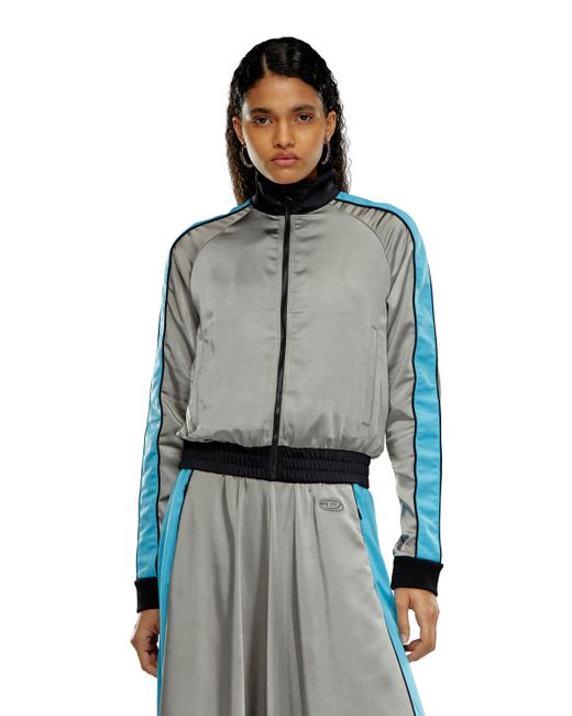 DIESEL Blue Mixed-material Track Jacket With Side Stripes
