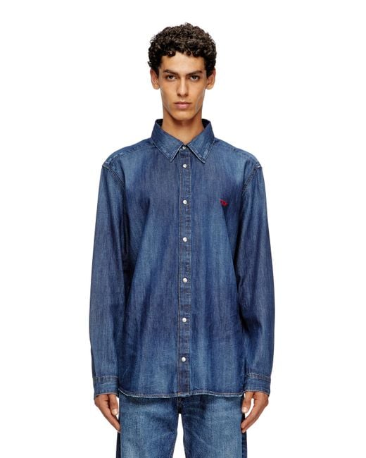 Chemise en denim avec logo brodé DIESEL pour homme en coloris Blue