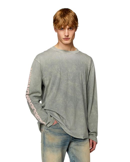 T-shirt a maniche lunghe con acid wash di DIESEL in Gray da Uomo