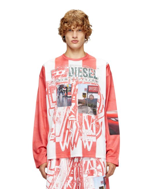 T-Shirt A Manica Lunga Con Patch Fotografiche di DIESEL in Red da Uomo
