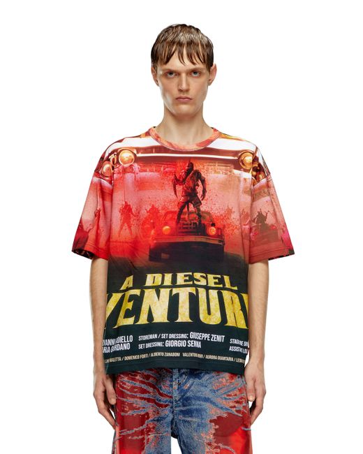 DIESEL Red T-shirt With Film Print for men