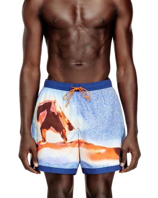 DIESEL Multicolor Swim Shorts With All-Over Surfboard Print for men
