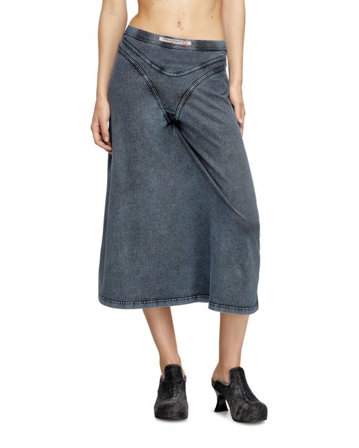Falda Midi De Punto Con Aspecto Denim DIESEL de color Blue