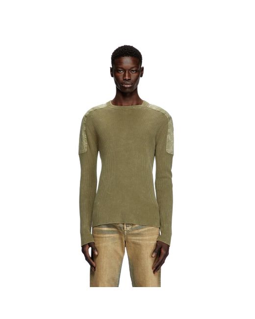 DIESEL Green Jumper With Contrast Shoulder Panels for men