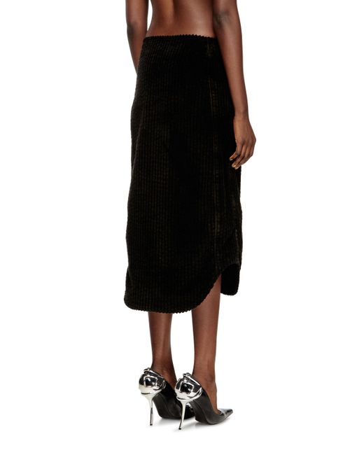 DIESEL Black Cotton Midi Skirt With Zipper