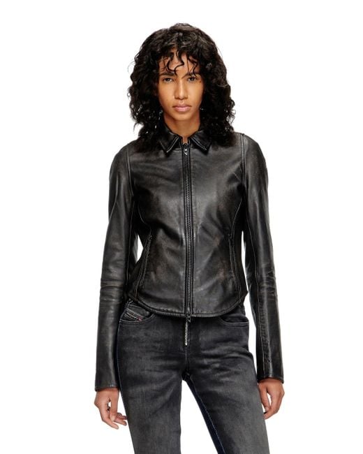 DIESEL Black Distressed-Lederjacke