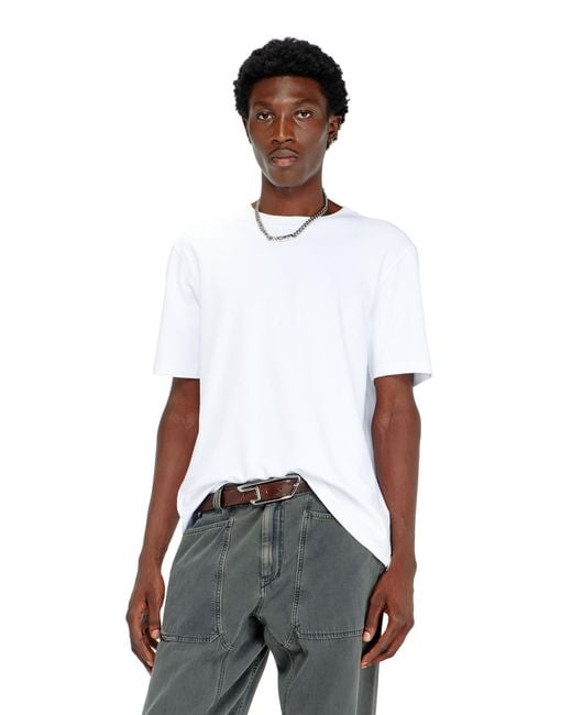 DIESEL White Cotton-Interlock T-Shirt With Logo Embroidery for men