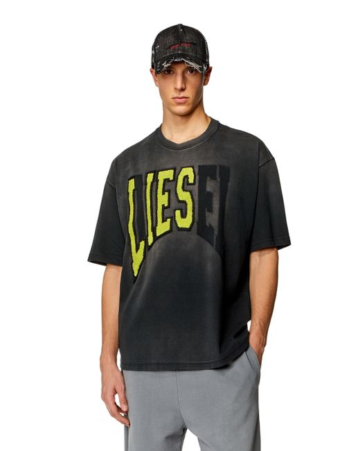 DIESEL Black Oversized T-shirt With Lies Logo for men