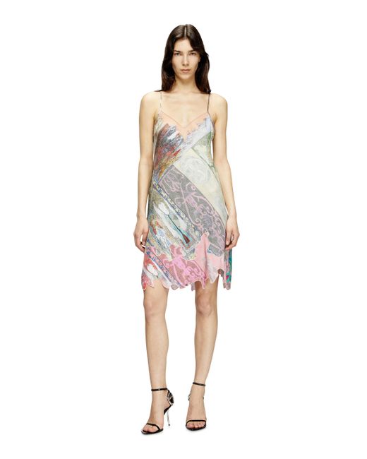 DIESEL Multicolor Viscose Slip Dress With Heraldic Print