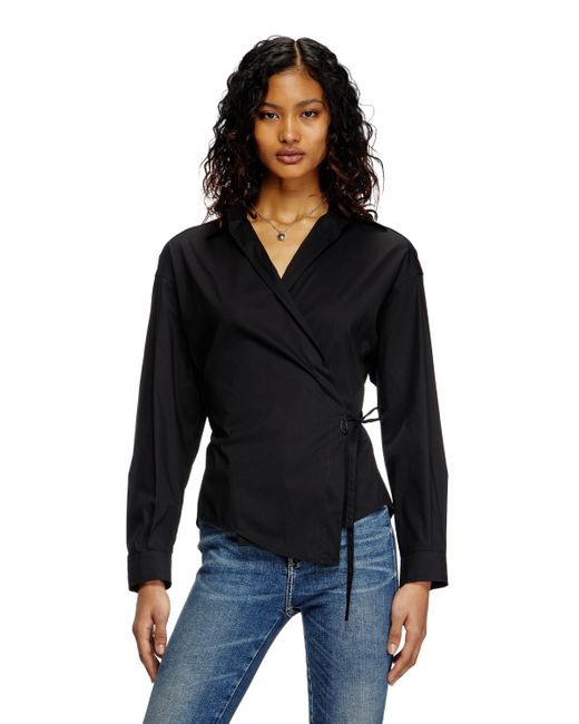 Camisa Envolvente Con Colgante Del Logotipo DIESEL de color Black