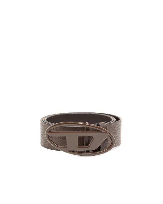 DIESEL Brown Leather Belt With Matte Buckle