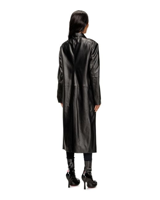 DIESEL Black Long Padded Leather Coat