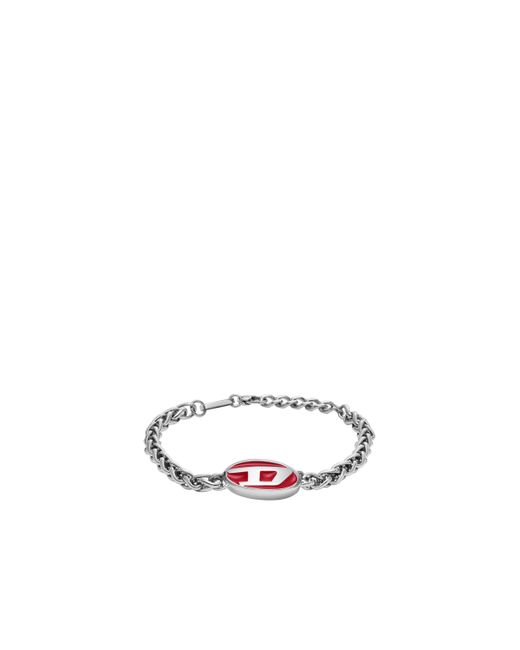 DIESEL White Red Enamel And Stainless Steel Chain Bracelet