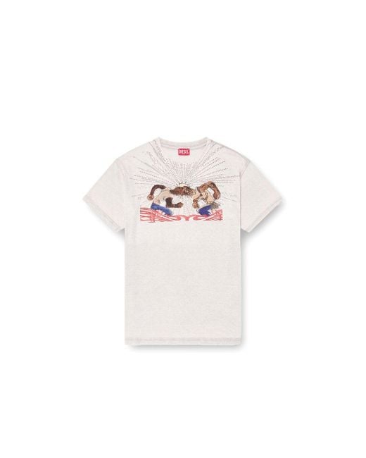 DIESEL White T-Shirt With Rhinestone Graphic for men
