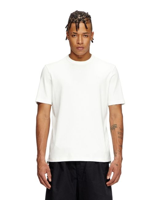 DIESEL White T-Shirt With Tonal Logo Embroidery for men