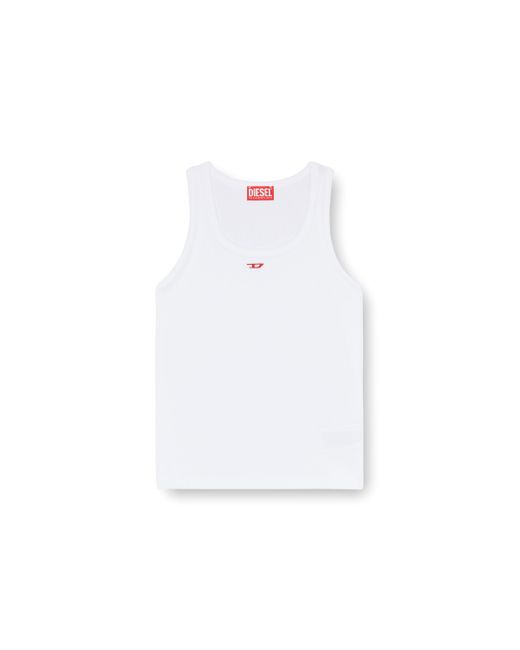 DIESEL White Tank Top With Embroidered D Patch