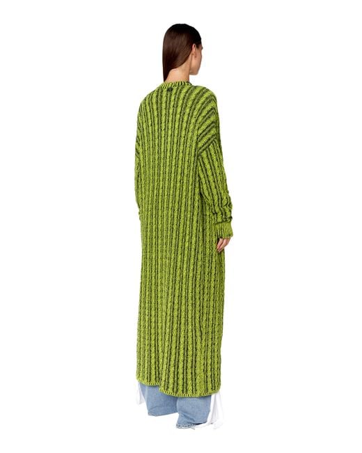 DIESEL Green Cardigan In Cable-knit Chenille