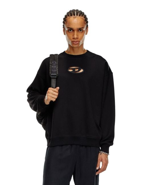 DIESEL Black Sweatshirt With Cut-out Oval D Logo for men