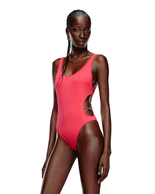DIESEL Red Swimsuit With Oval D Chain