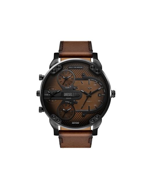DIESEL Mega Chief Slim Braunlederuhr in Black für Herren