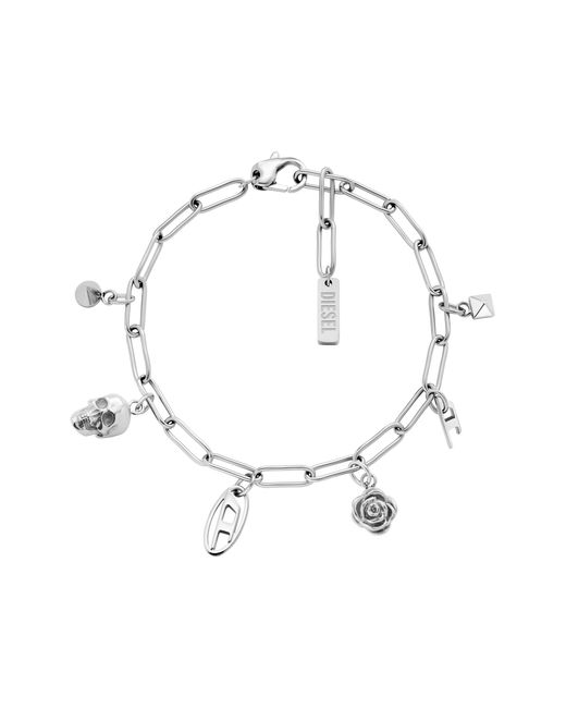 DIESEL White Stainless Steel Charm Bracelet