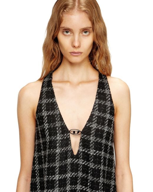 DIESEL Black Bouclé Dress With Checked Pattern