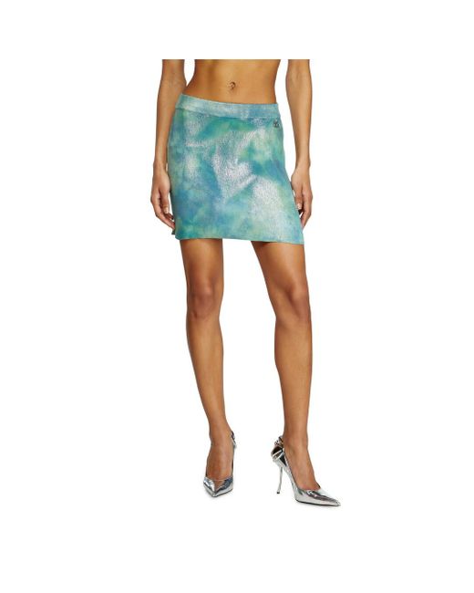 DIESEL Blue Metallic Solarised Ribbed-Knit Mini Skirt