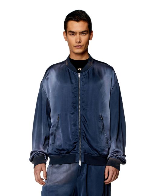 DIESEL Blue Satin Bomber Jacket With Faded Effect for men