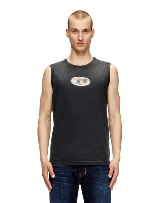 DIESEL T-Brico Faded Tank Top With Puffy Oval D in Black for
