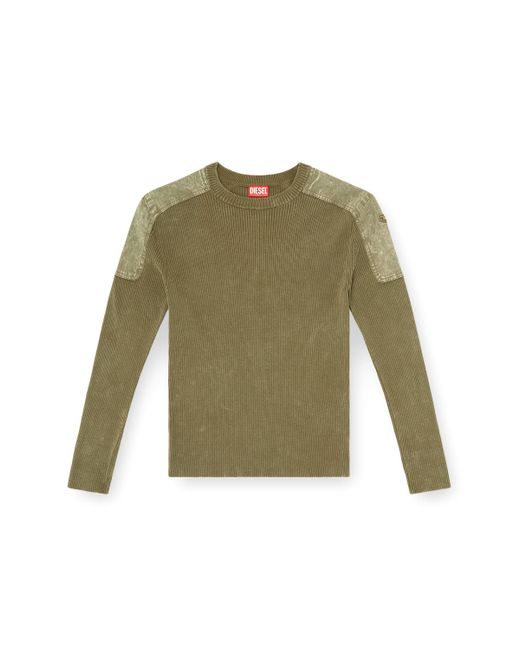 DIESEL Green Jumper With Contrast Shoulder Panels for men