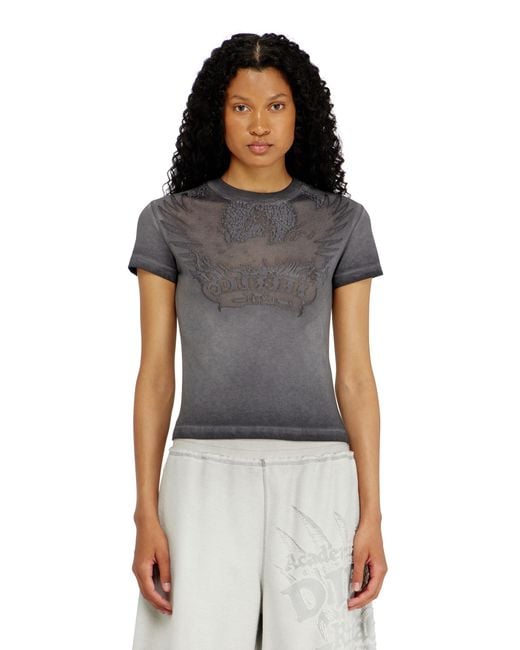 DIESEL Black Slim T-Shirt With Dévoré Phoenix