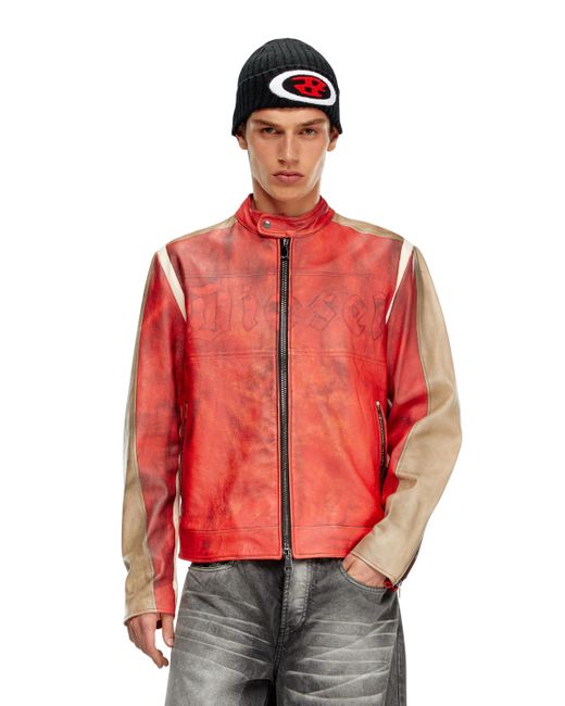 DIESEL Red L-Ruscha Leather Jacket for men