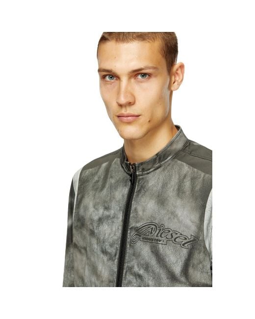 DIESEL Gray Biker Jacket In Printed Canvas for men