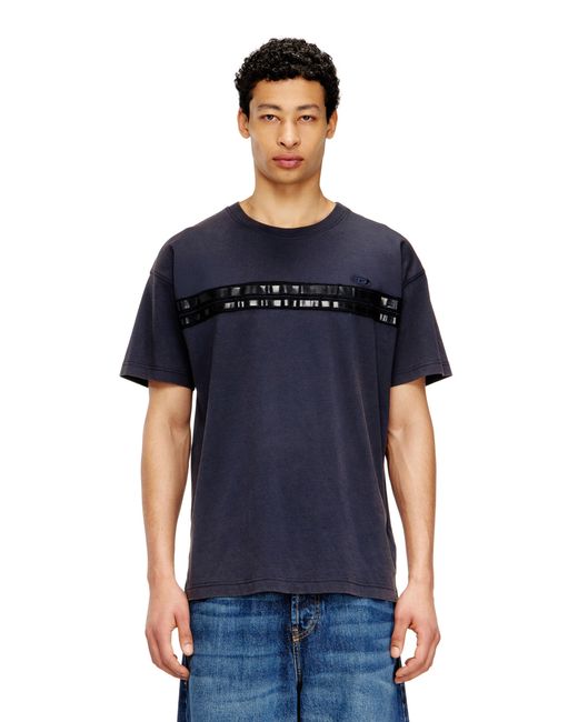 DIESEL Blue Regular Cotton T-Shirt With Framis Bands for men