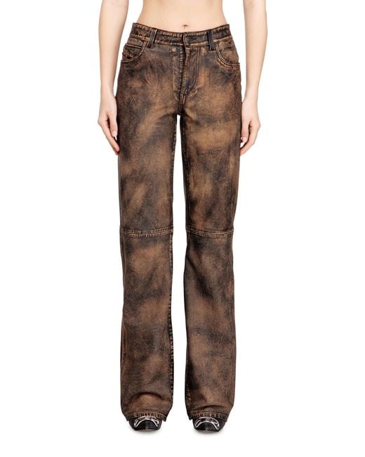 DIESEL Brown Jean-Cut Distressed Leather Pants