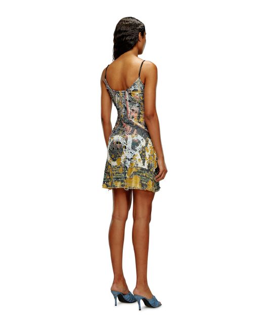 DIESEL Multicolor Short Destroyed Dress With Poster Print