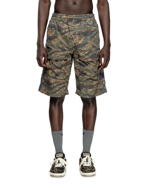 DIESEL Green Cargo Shorts With Mixed Camo Prints for men