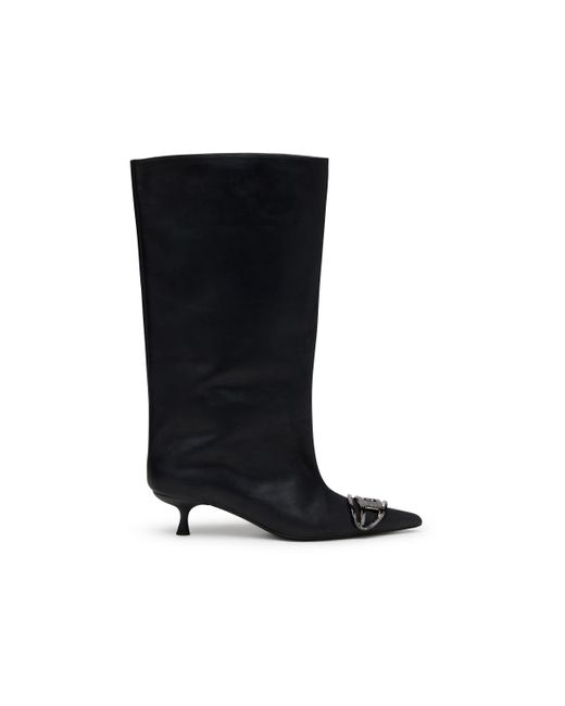 DIESEL Women's Black D-venus-knee-high Boots In Oiled Leather