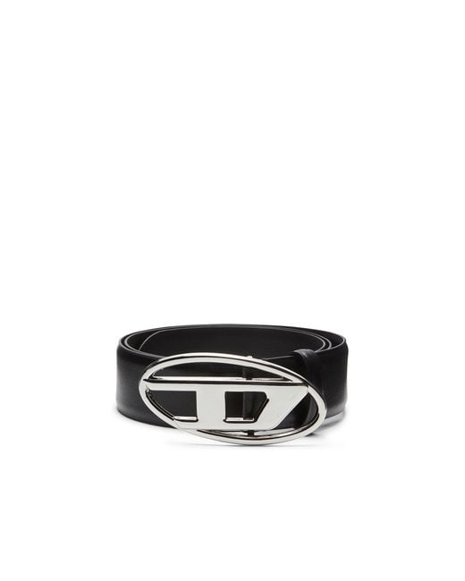 DIESEL Black 4Cm Leather Belt With Oval D Buckle for men