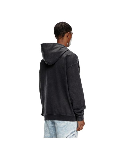 DIESEL Black Hoodie With Multi-Layered Logo Print for men